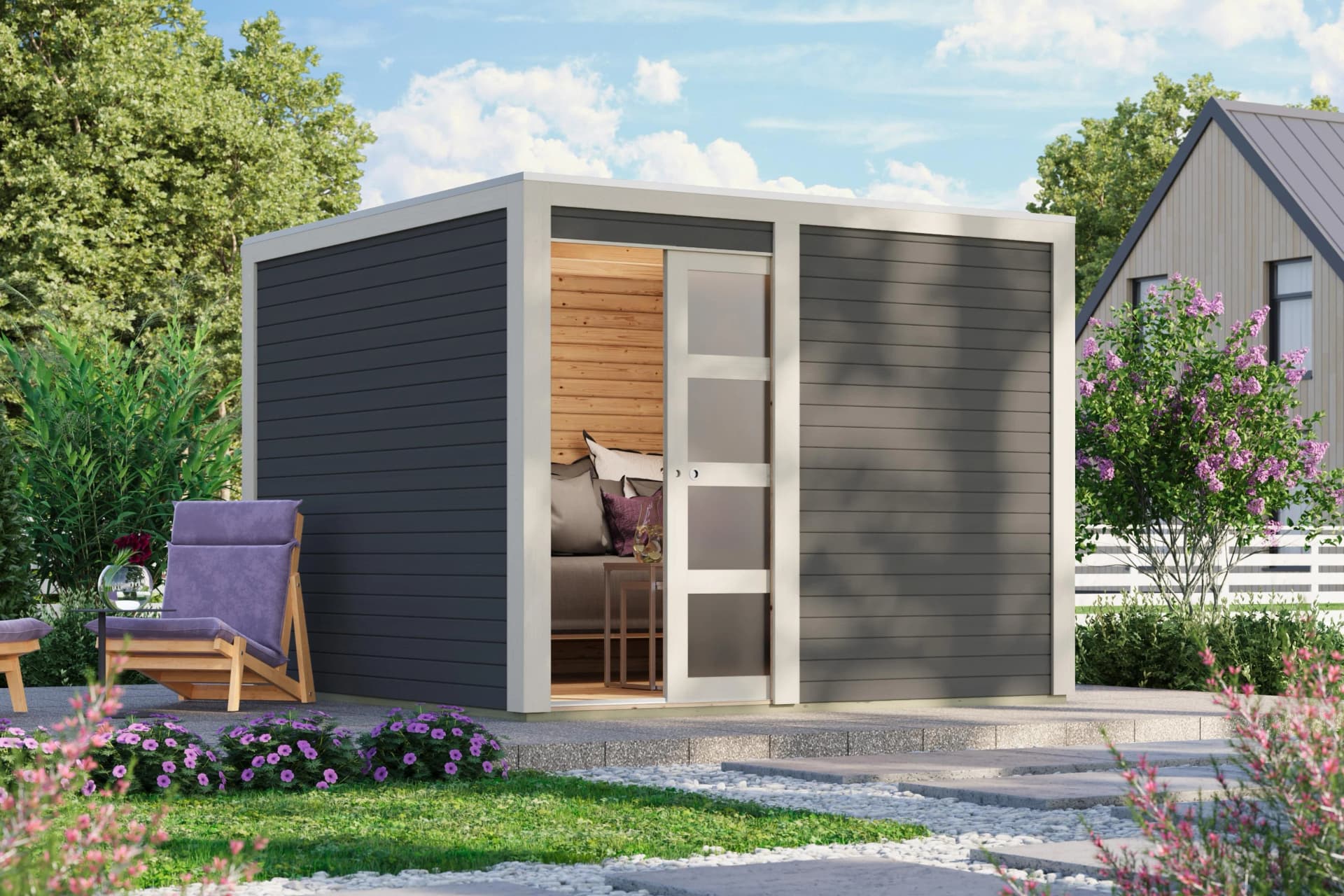 Gartenhaus KONIFERA "Cubus 2" Terragrau Massivholz