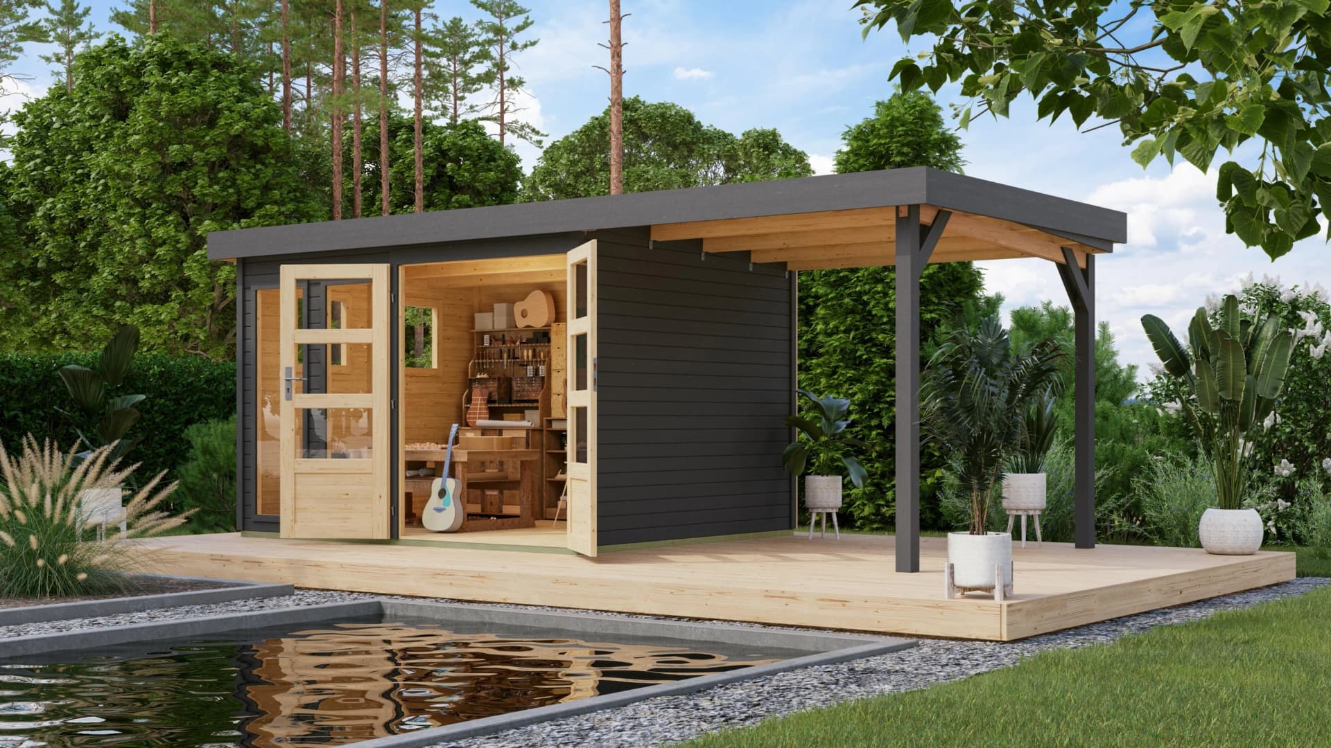 Gartenhaus KONIFERA Pentus 5 - Terragrau Massivholz