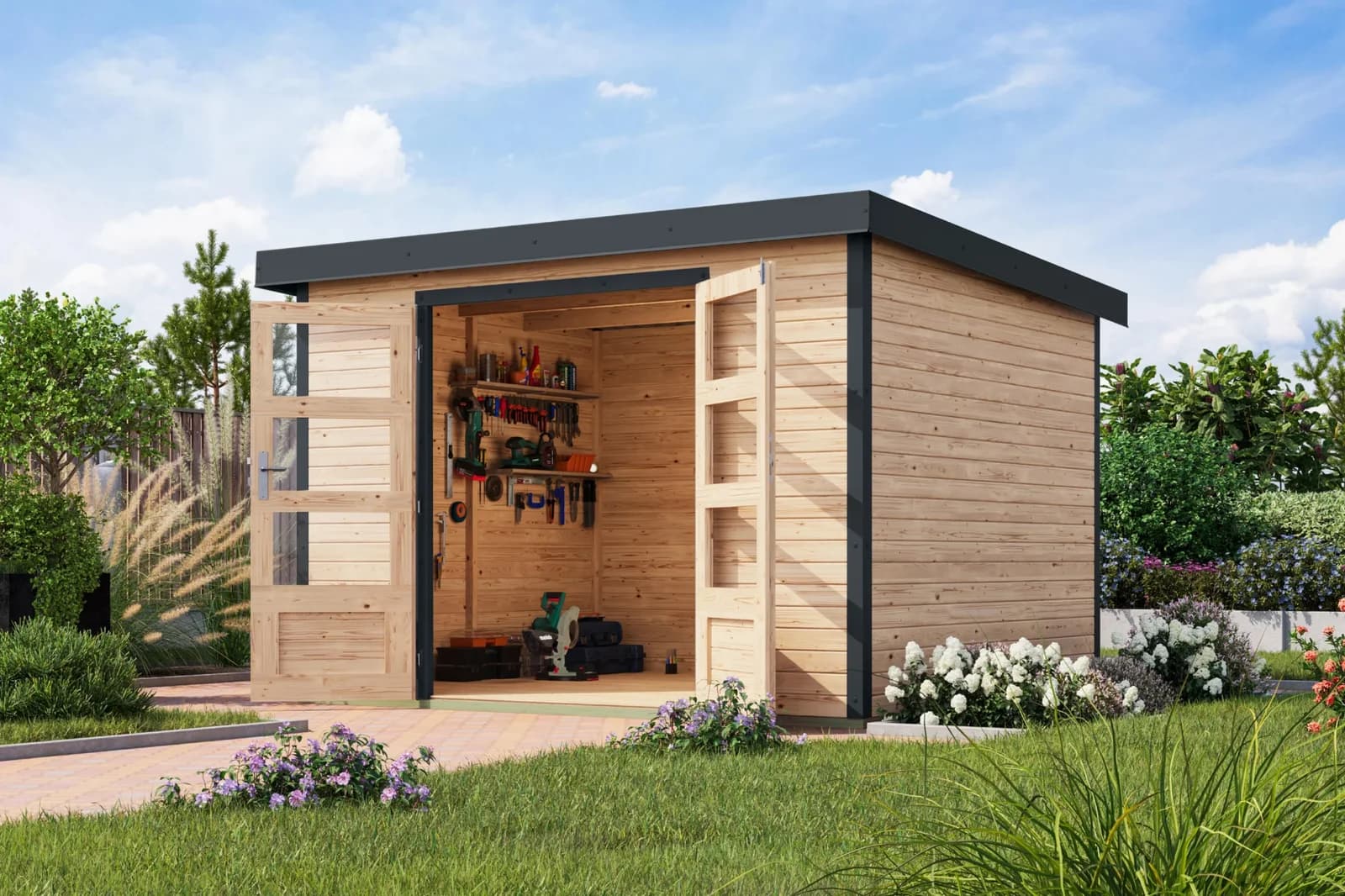 Gartenhaus Karibu Jupiterino 5A Massivholz Pultdach