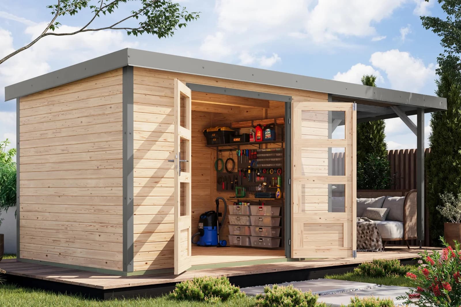 Gartenhaus Karibu Jupiterino 4A Massivholz Pultdach