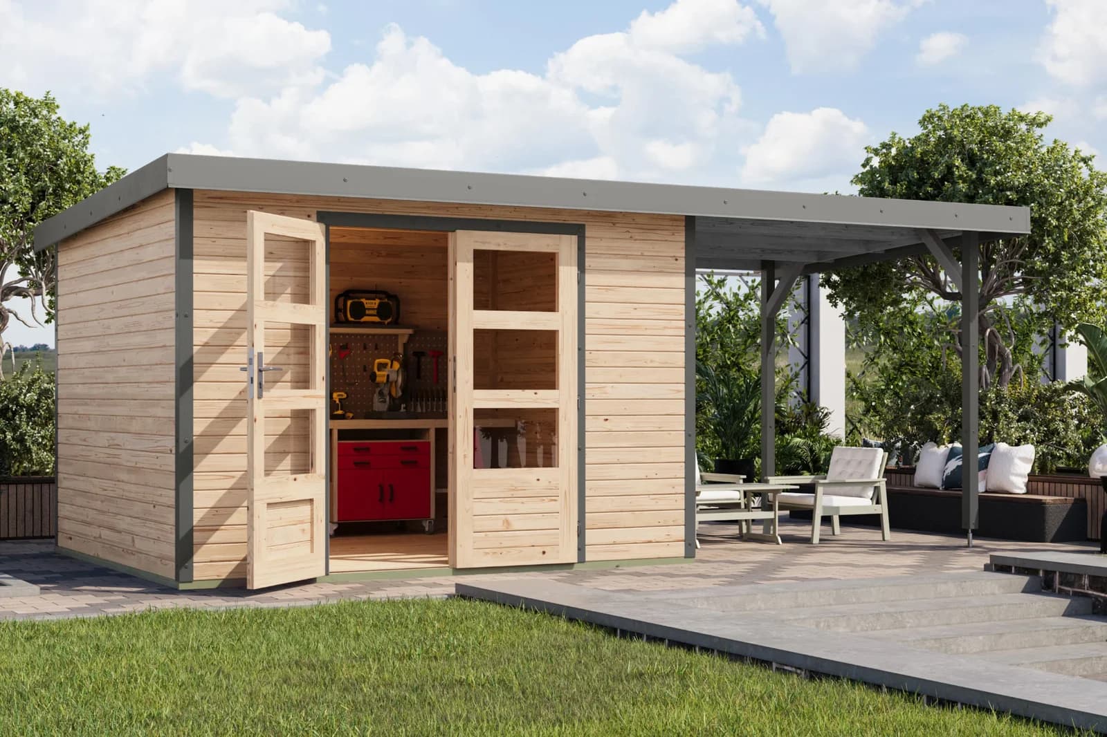 Gartenhaus Jupiterino 5A Karibu Massivholz Pultdach