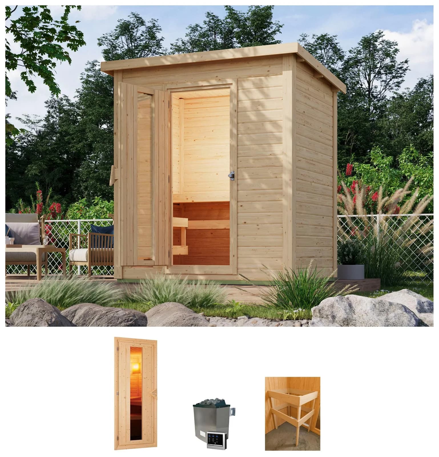 Saunahaus KARIBU "Talo 1" 9 kW Saunaofen Externe Steuerung