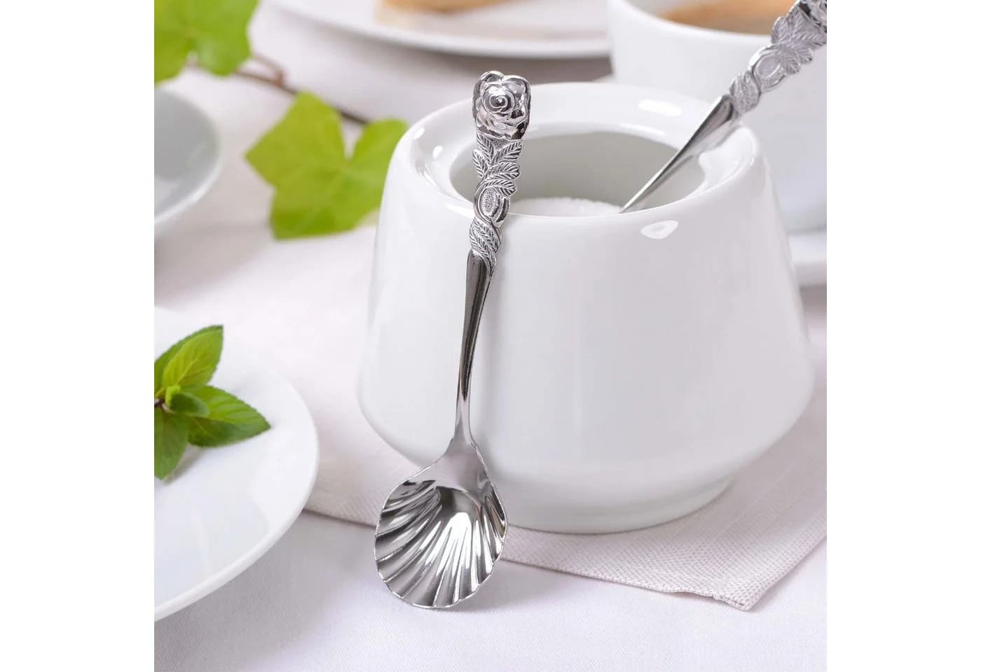 GRÄWE Zuckerlöffel 2er Set Rosendekor Edelstahl Silber