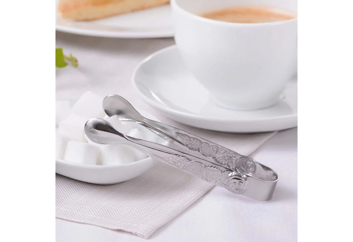 GRÄWE Zuckerzange Edelstahl Rosendekor Silber