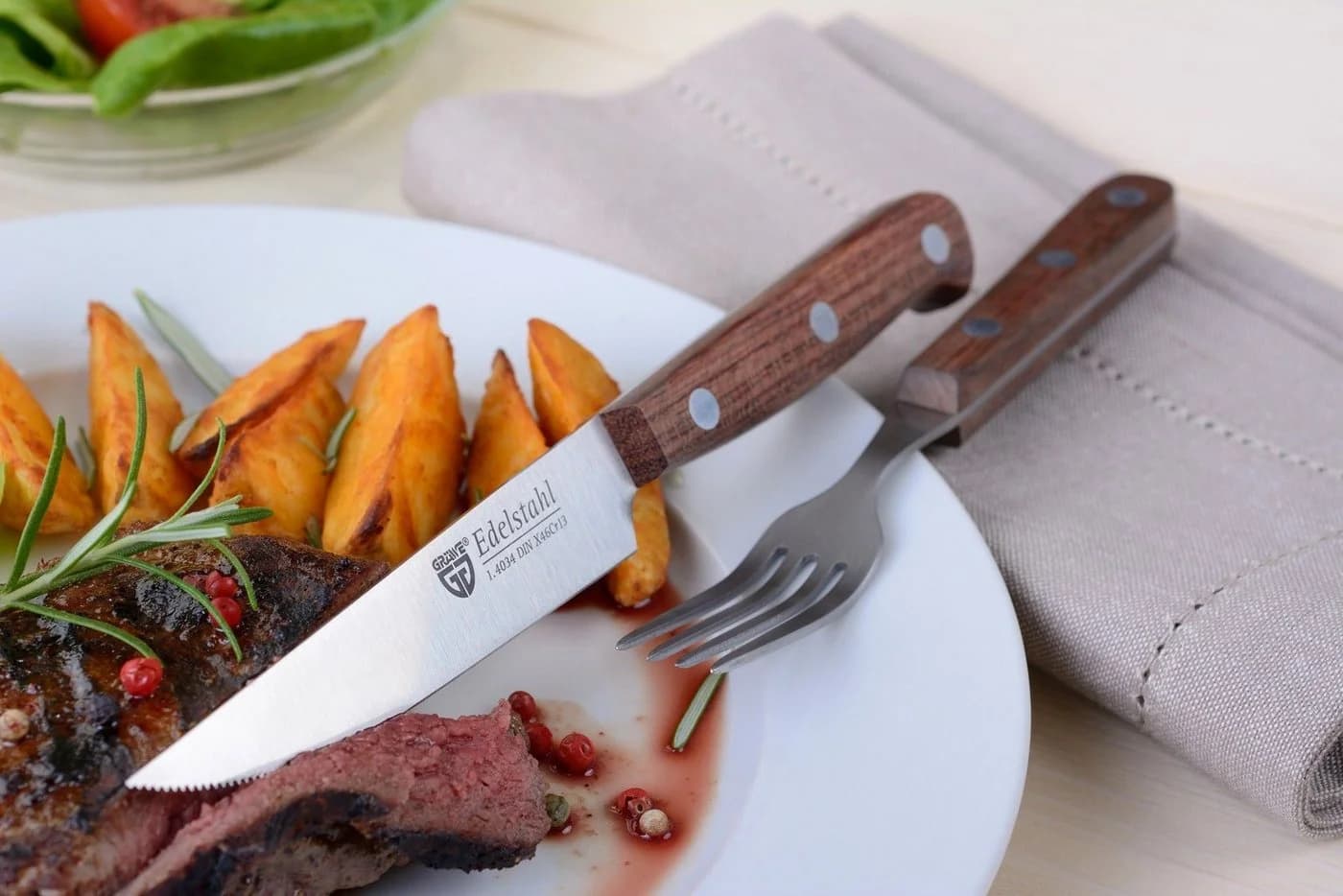 GRÄWE Steakbesteck 4-tlg. mit Steakmesser und Steakgabel, Edelstahl