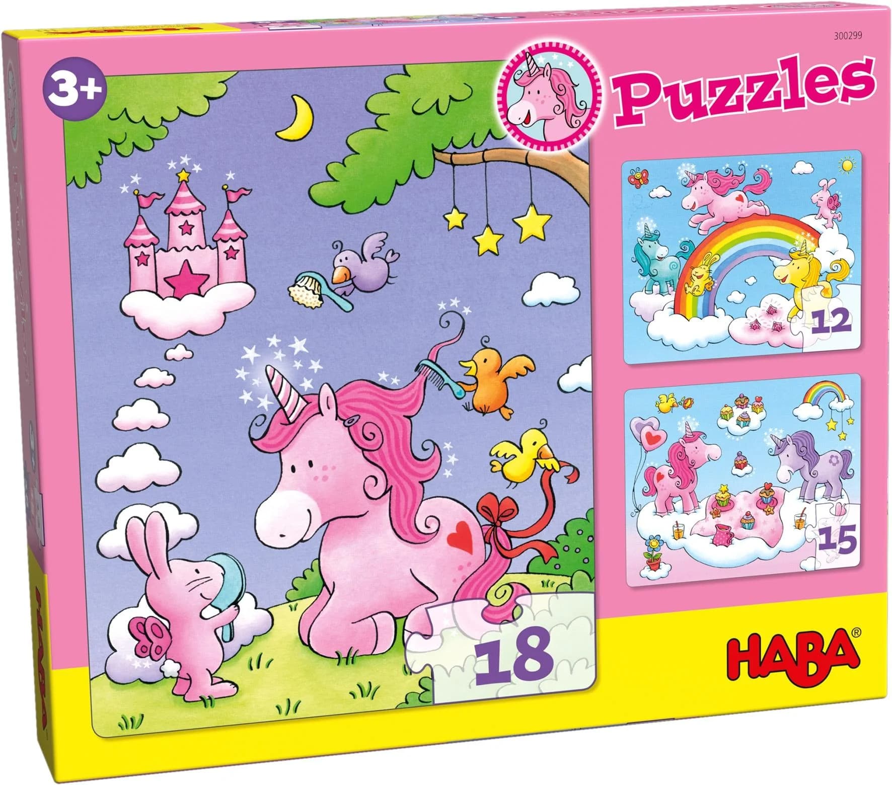 HABA Puzzle Einhorn Glitzerglück 3er Set Pink