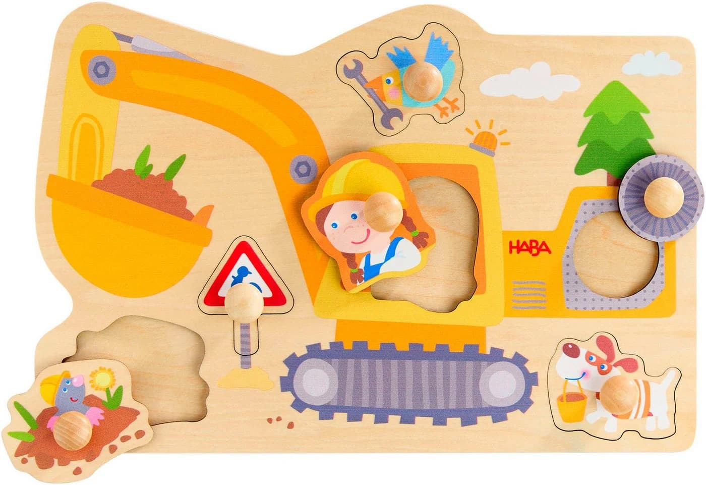 HABA Steckpuzzle Bagger 6 Puzzleteile Holz