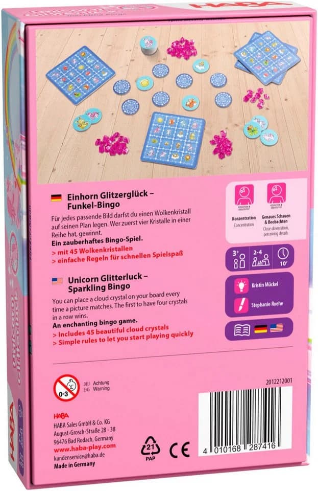 Haba Spiel Einhorn Glitzerglück Funkel-Bingo Made in Germany