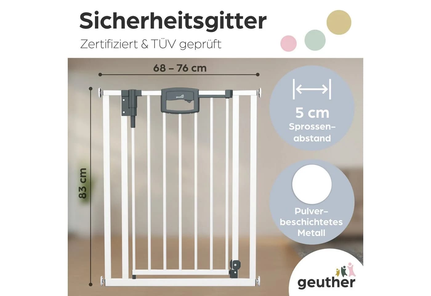 Geuther Türschutzgitter Easylock 68-232,5 cm Schutzgitter inkl. Türstopper