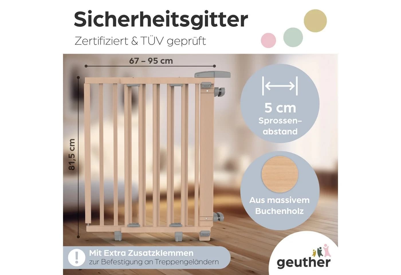 Geuther Treppenschutzgitter Oris 67-135 cm Buchenholz
