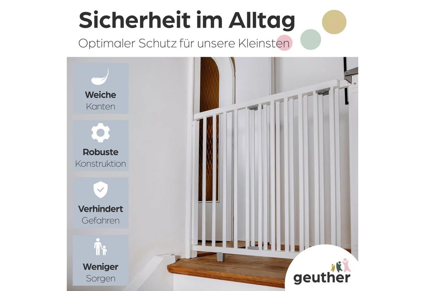 Geuther Treppenschutzgitter Oris zum Bohren 67-135 cm Weiß - Bild 4