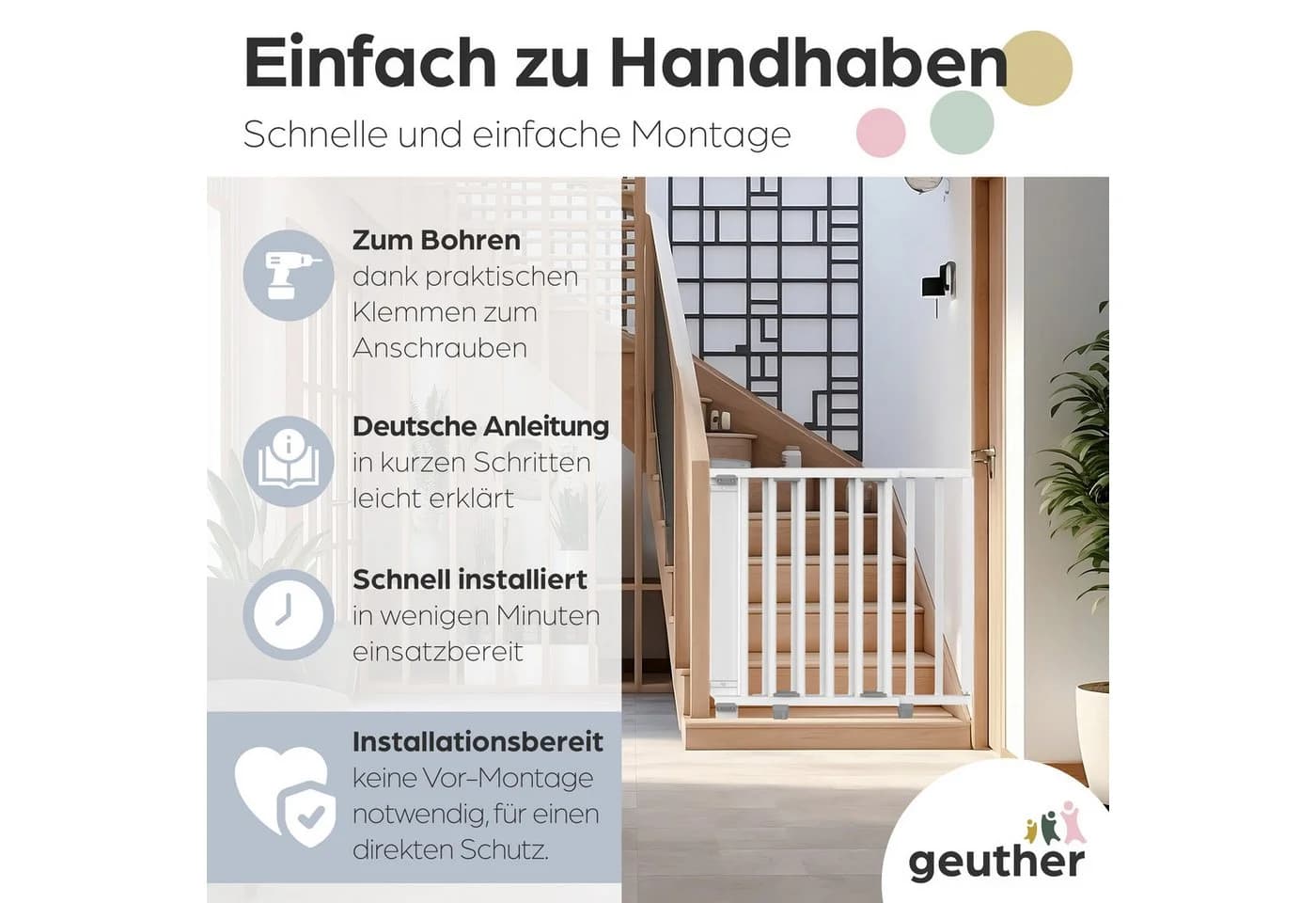 Geuther Treppenschutzgitter Oris zum Bohren 67-135 cm Weiß - Bild 5