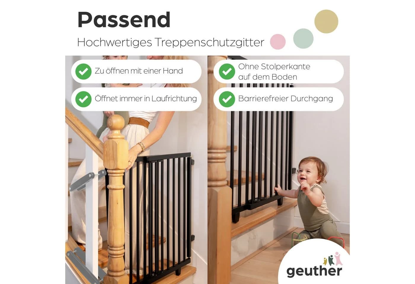 Geuther Treppenschutzgitter Oris Schwarz Buchenholz 2-Wege-Verschluss - Bild 3