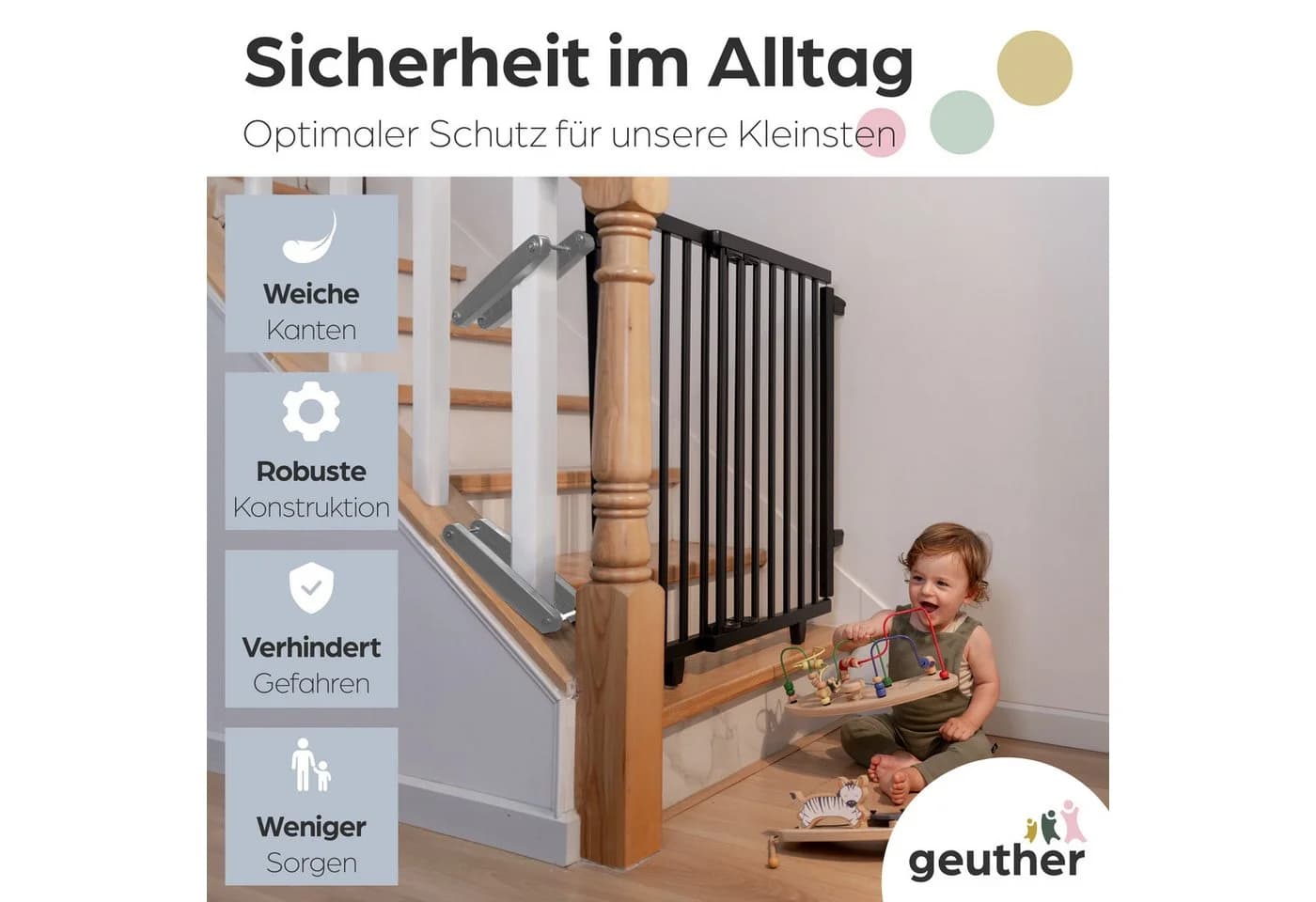 Geuther Treppenschutzgitter Oris Schwarz Buchenholz 2-Wege-Verschluss - Bild 4