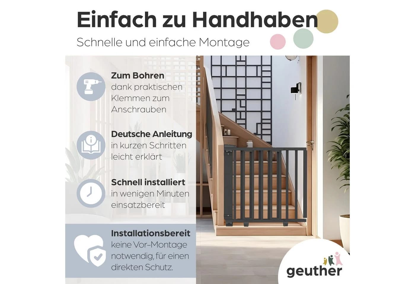 Geuther Treppenschutzgitter Oris Schwarz Buchenholz 2-Wege-Verschluss - Bild 5