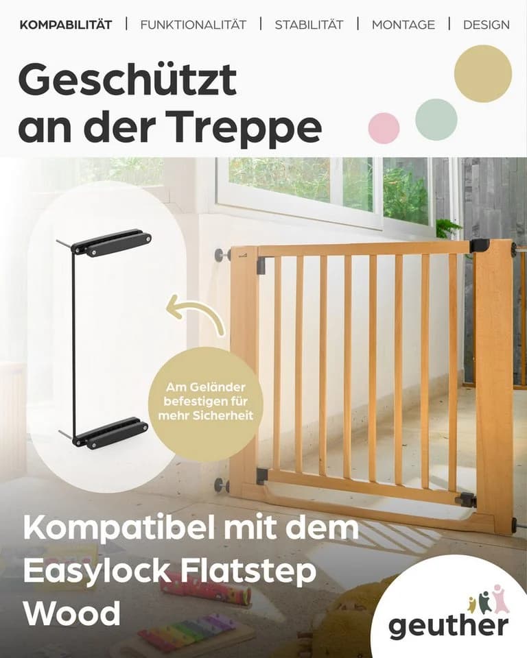 Geuther Treppenschutzgitter Easylock Flatstep Holz 71–133 cm inkl. Zusatzklemme - Bild 3