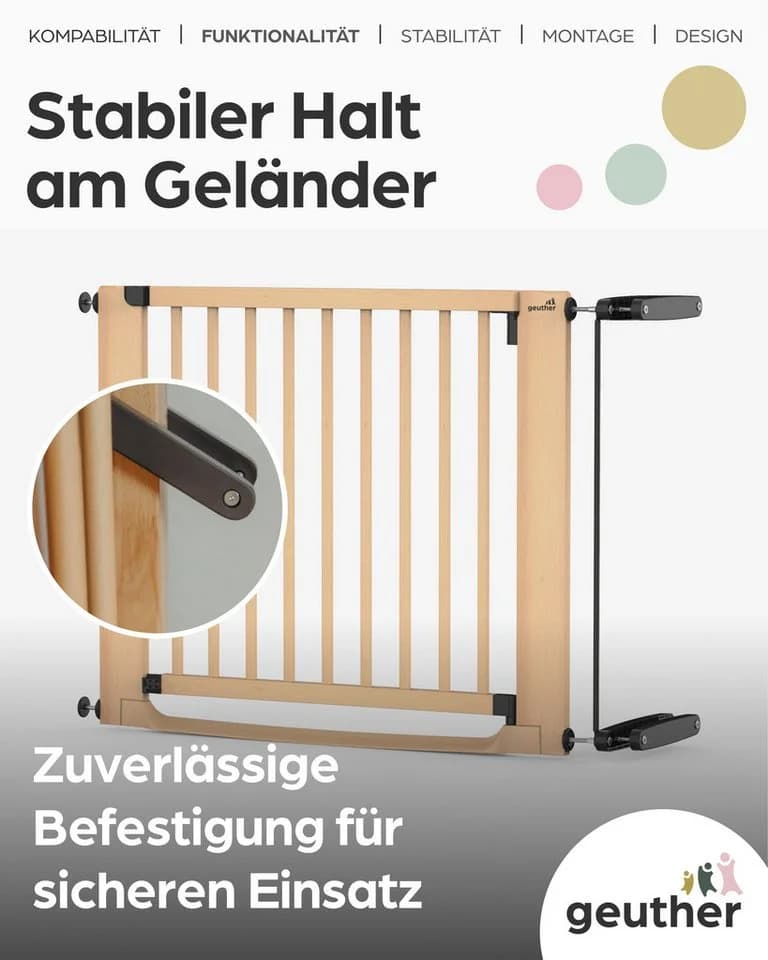 Geuther Treppenschutzgitter Easylock Flatstep Holz 71–133 cm inkl. Zusatzklemme - Bild 4