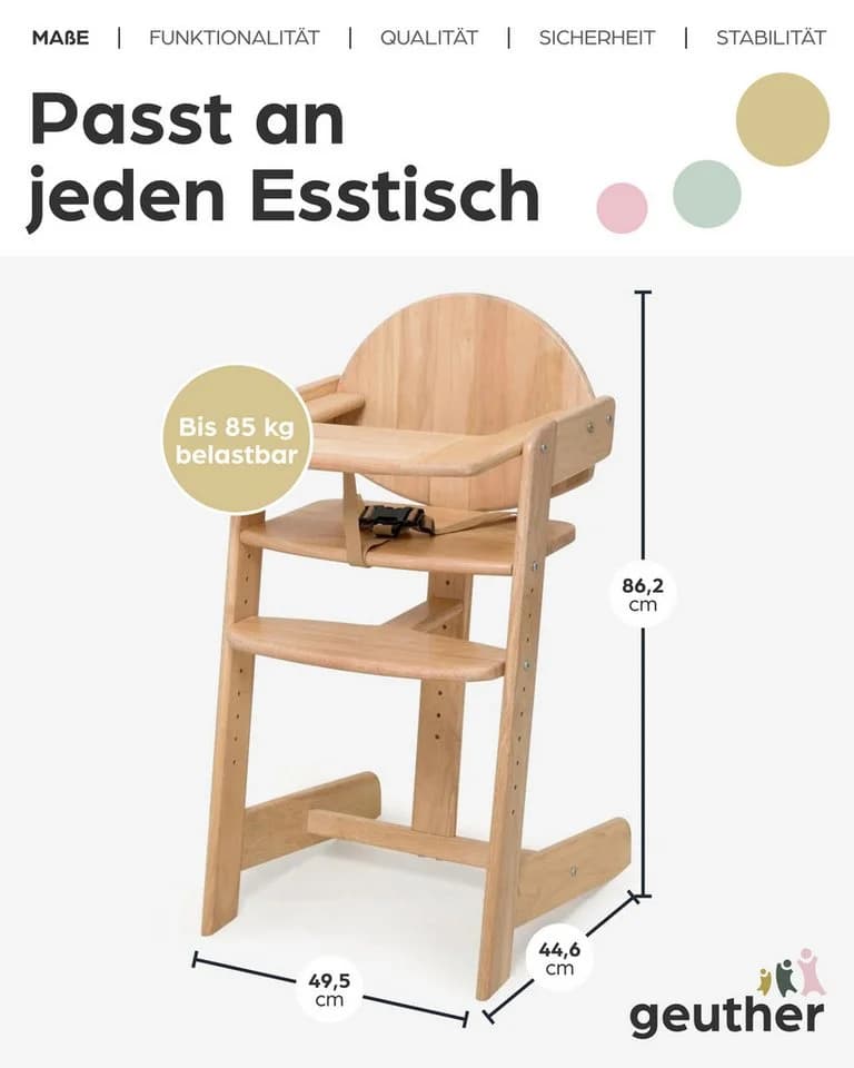 Geuther Kinderstuhl Filou UP Massivholz Braun mitwachsend