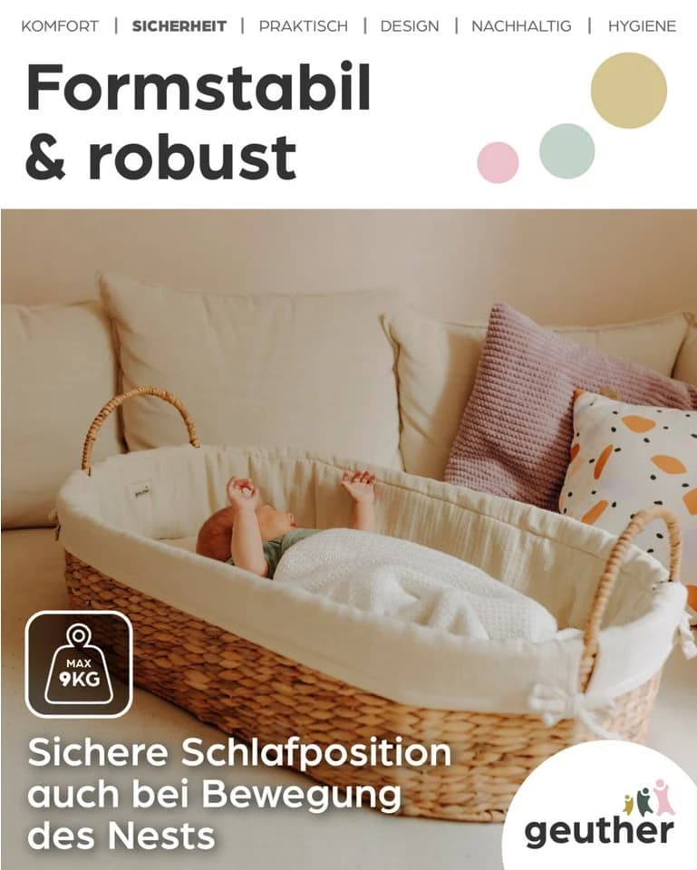 Geuther Stubenbett Moses Nest - Korb aus Wasserhyazinthe mit Bio-Baumwolle Bezug - Bild 3