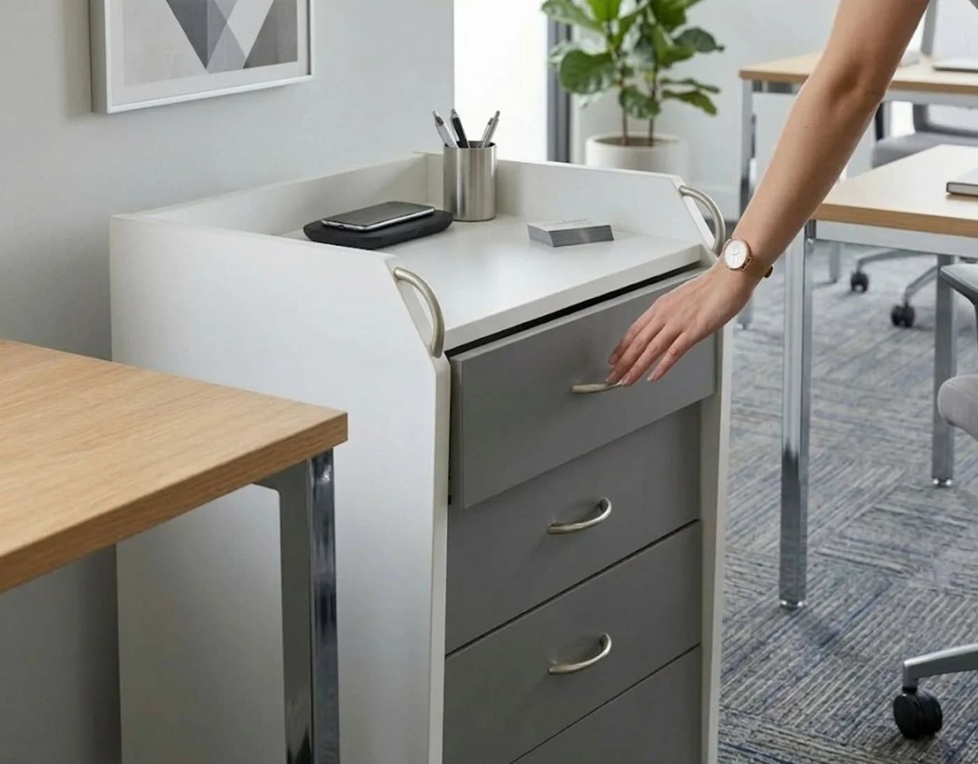 Inter Link Rollcontainer Rollkommode Schreibtischschrank Grau Silber - Bild 2