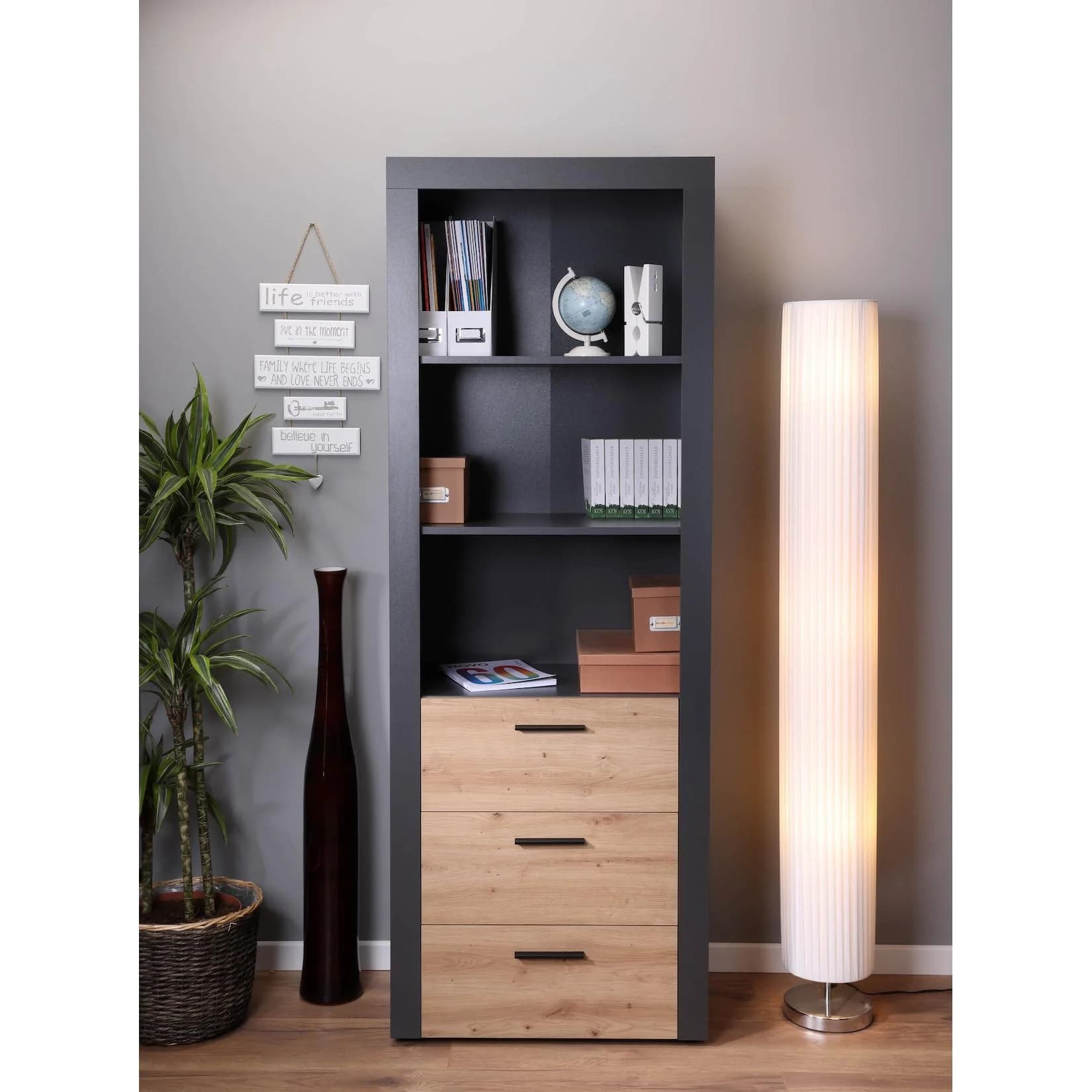 Inter Link Standregal Corbeto Bücherregal Anthrazit Eiche Artisan