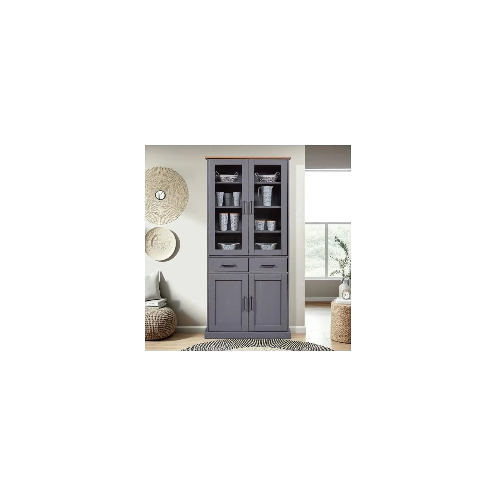 Inter Link Vitrinenschrank Forenzo Kiefer Massivholz Grau Eiche Colori