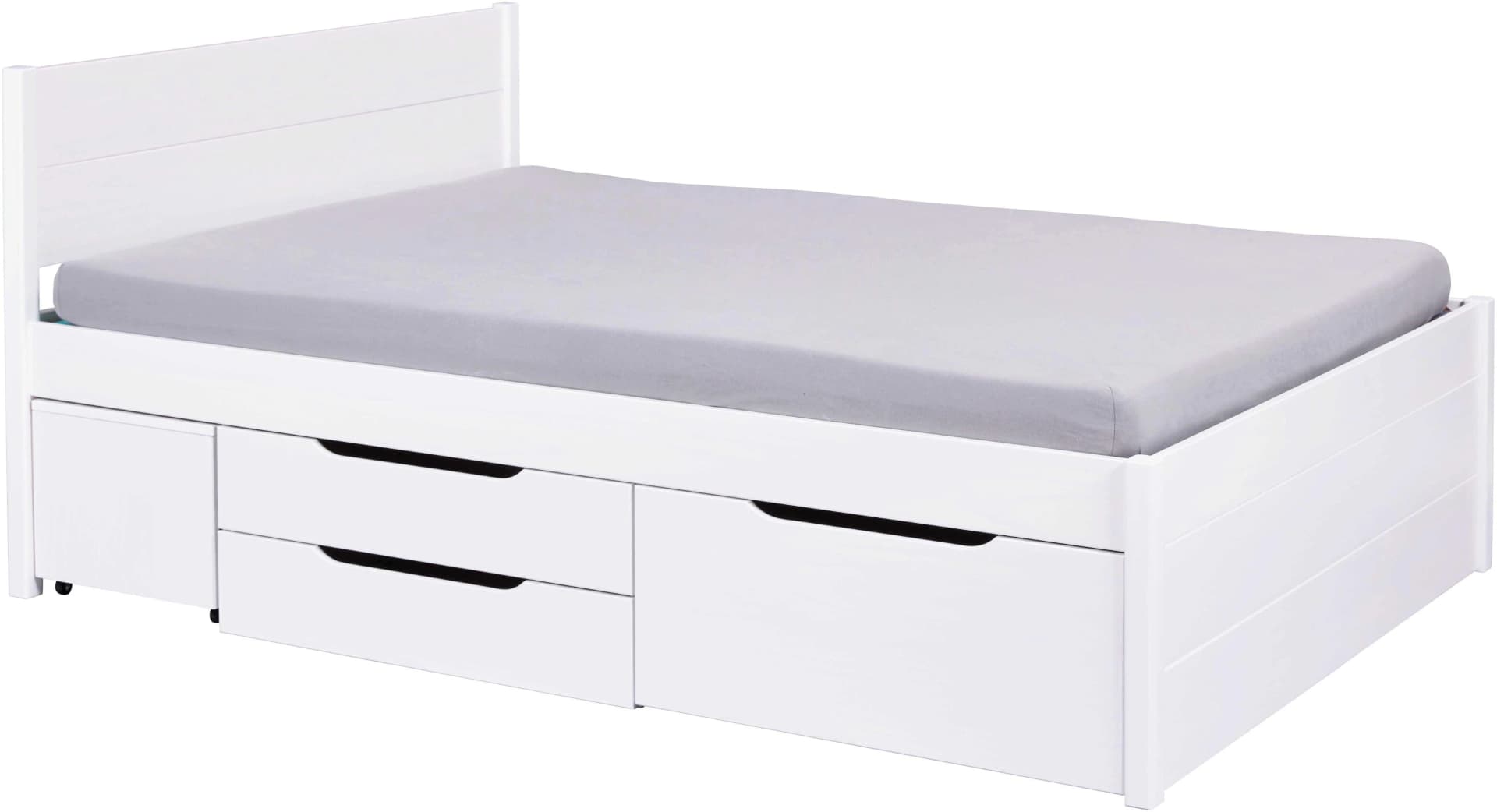Stauraumbett INTER LINK Efetivo Weiß Massivholz 6 Schubladen - Bild 2
