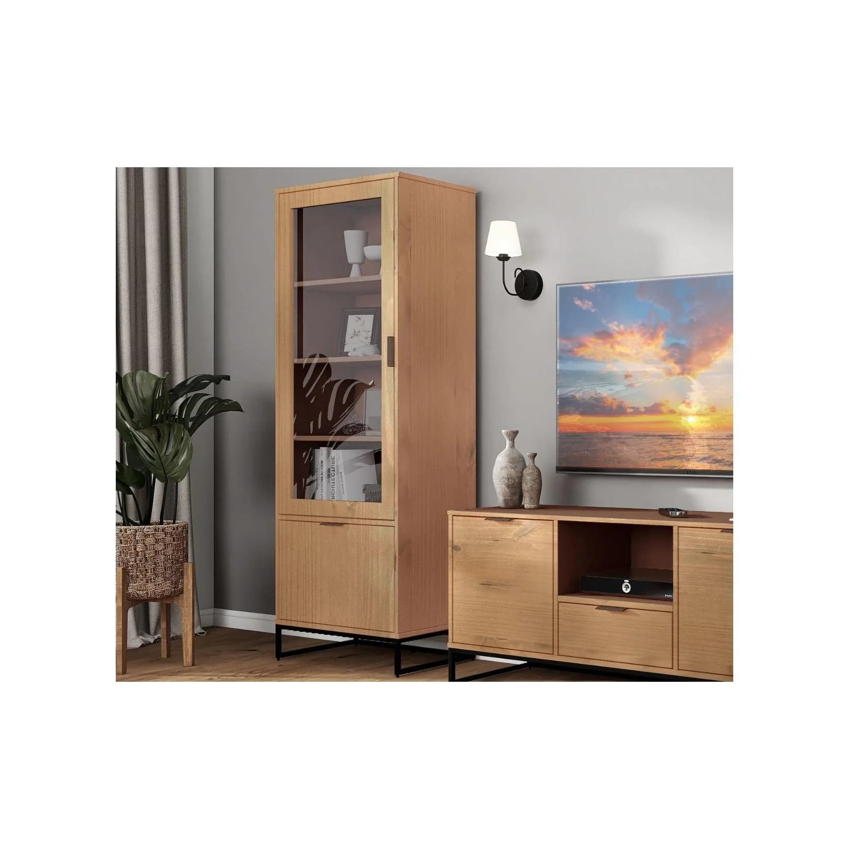 Inter Link Vitrinenschrank Vivo 2 Türen Kiefer Massivholz Oak Colori