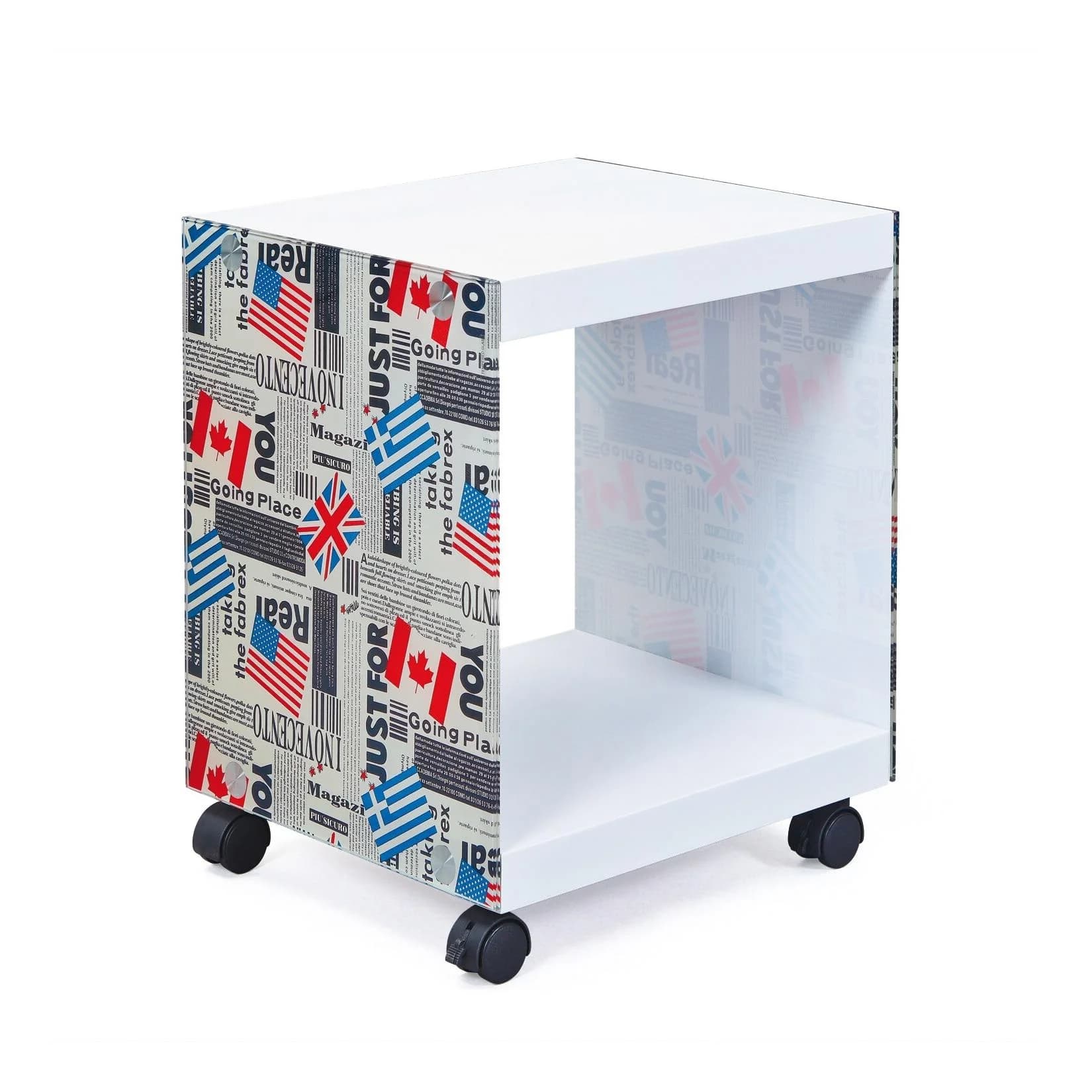 Inter Link Beistelltisch Cube Bunt Flaggen-Motiv mit Rollen