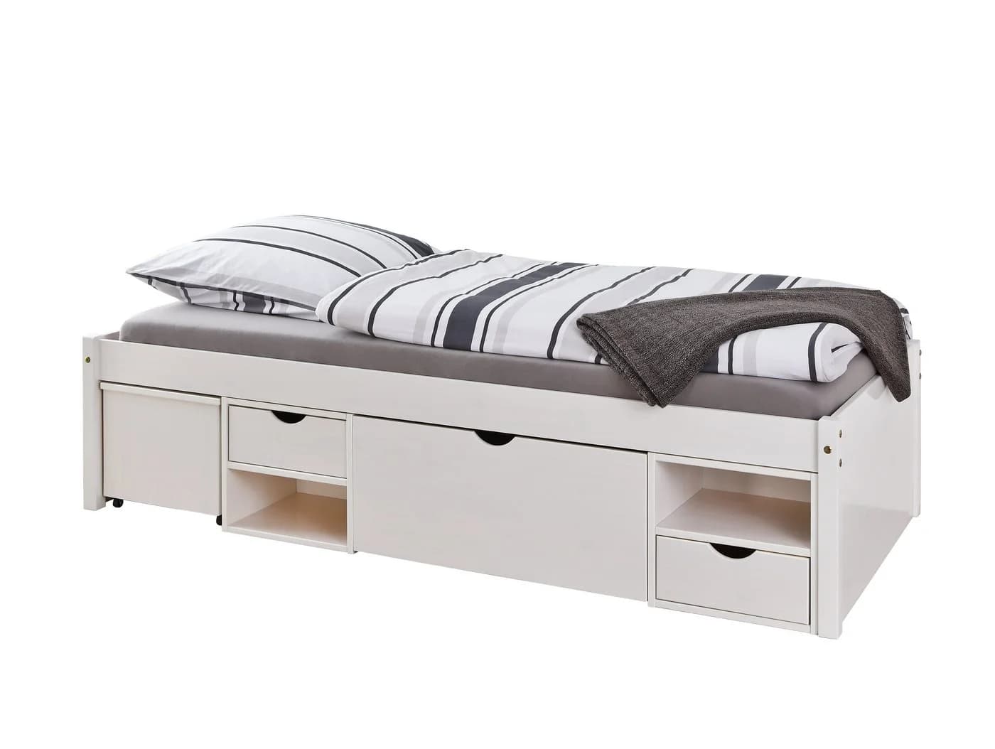 Xora Stauraumbett Weiß Massivholz mit Schubladen und Nachtkommode - Bild 2