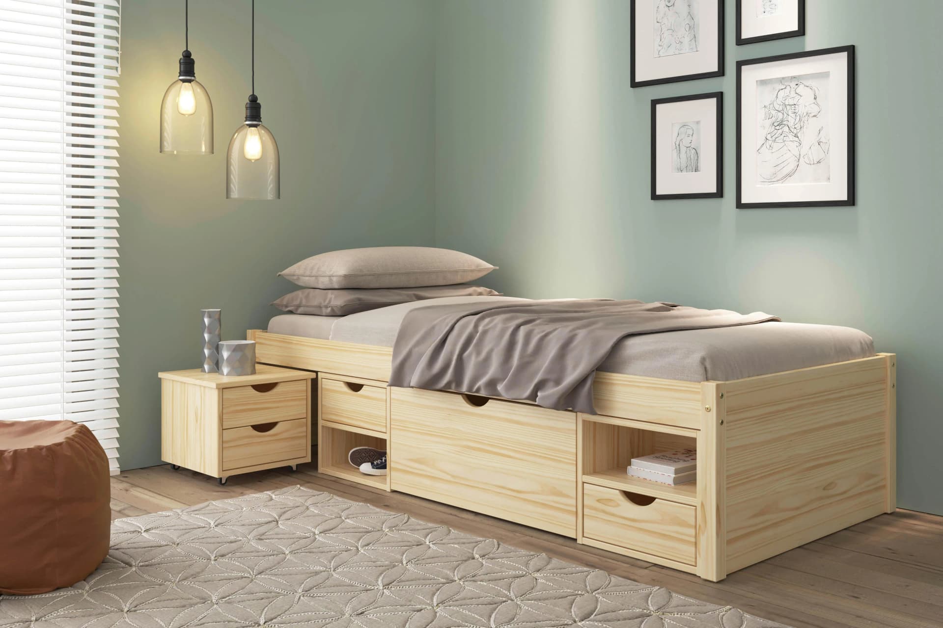 Inter Link Funktionsbett Claas Massivholz mit Stauraum und Nachtkommode - Bild 2