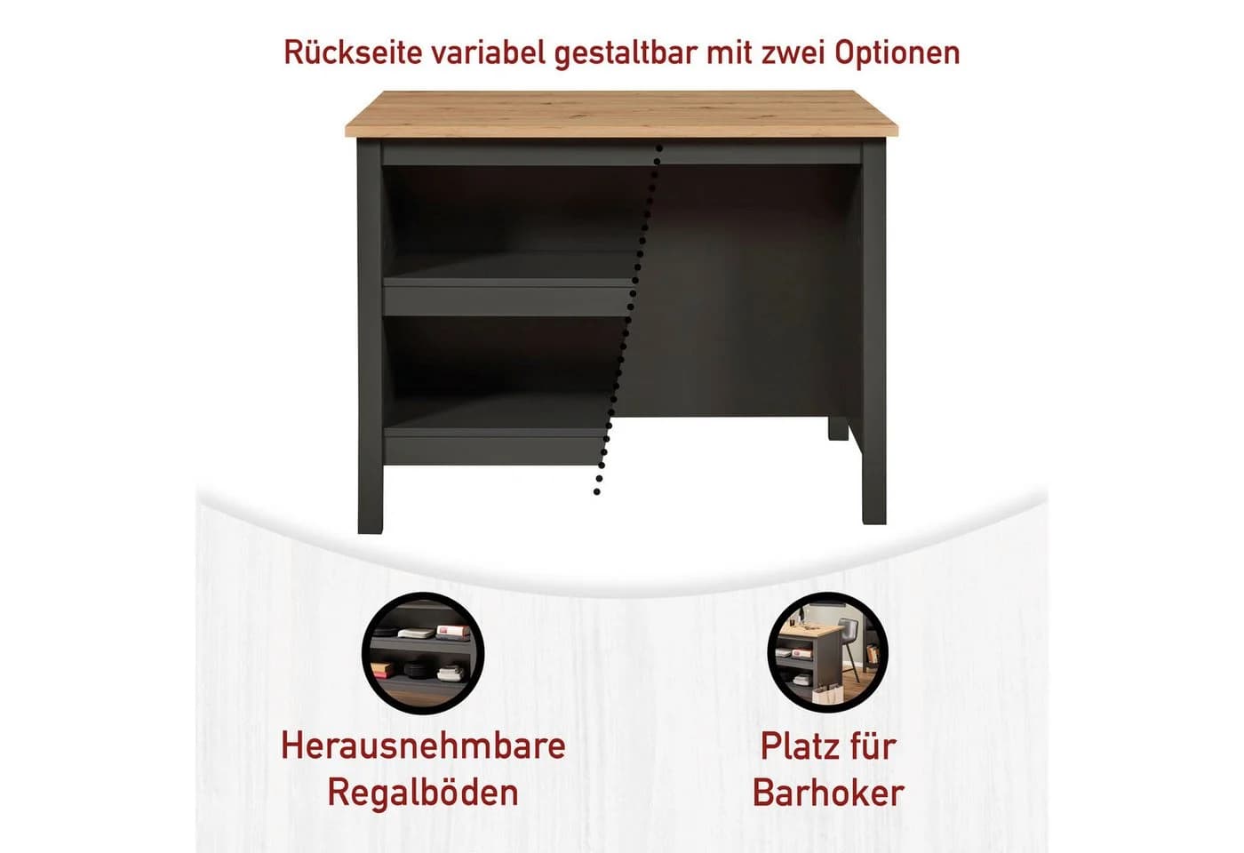 Kücheninsel Venet Anthrazit/Artisan Eiche - Bild 4