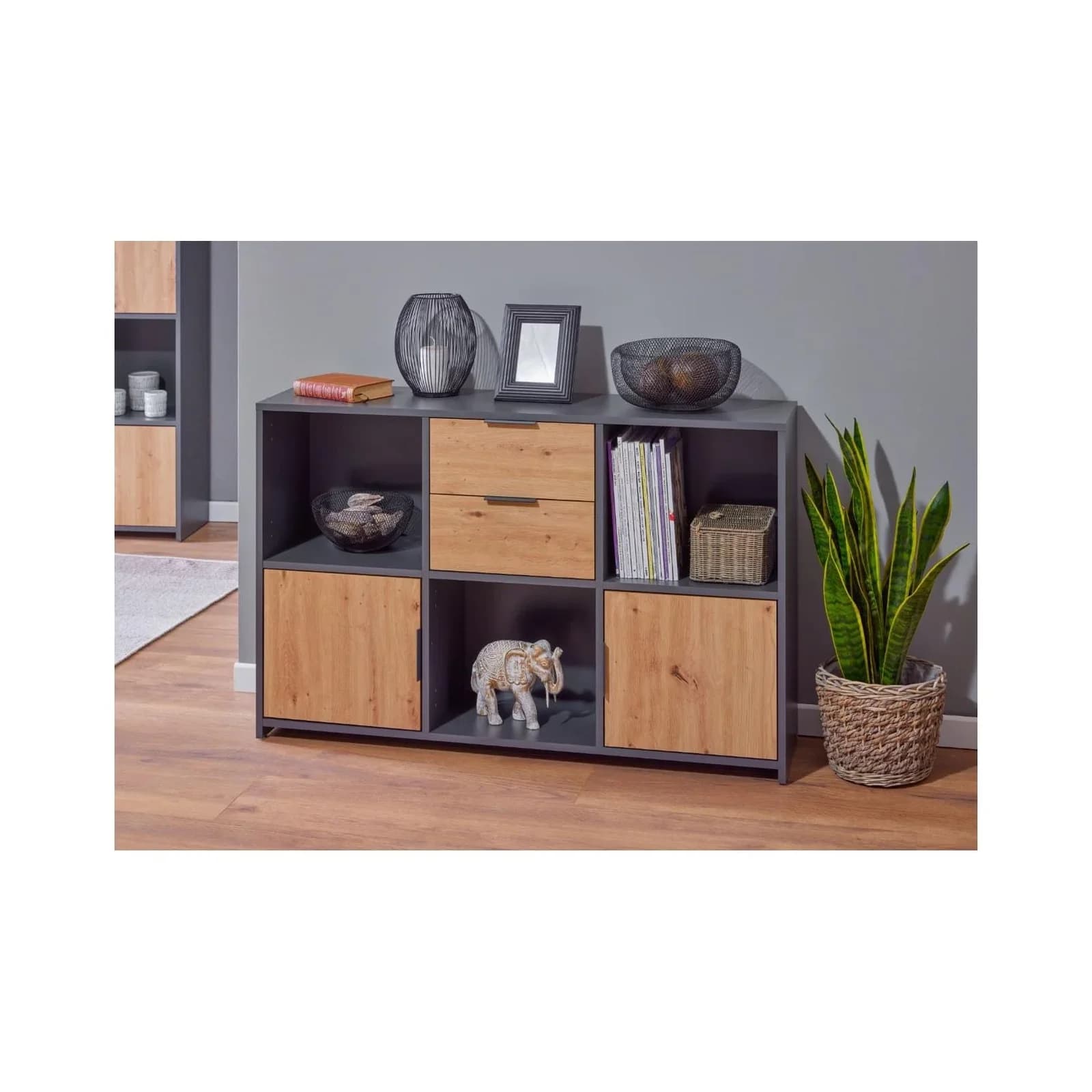 Livetastic Kommode Anthrazit Eiche Artisan Metall 2 Schubladen