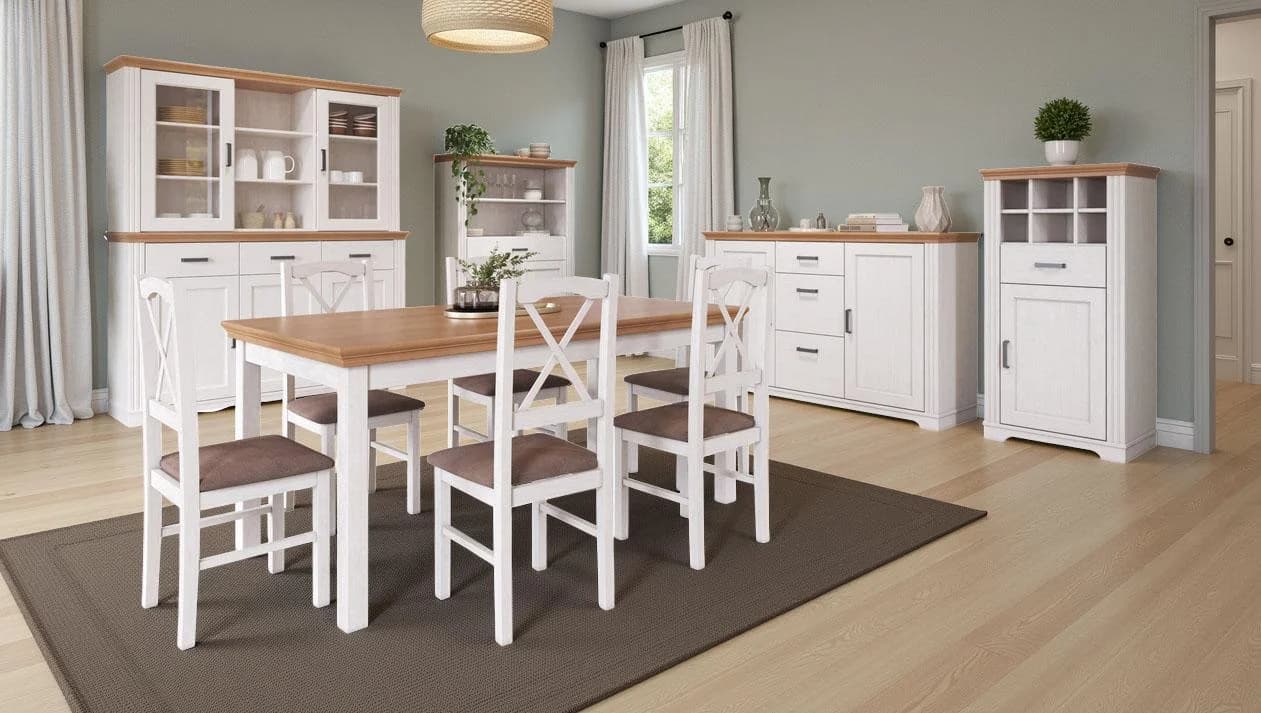 Vitrinenaufsatz INTER LINK Maluno Weiß Eiche Colori MDF Massivholz