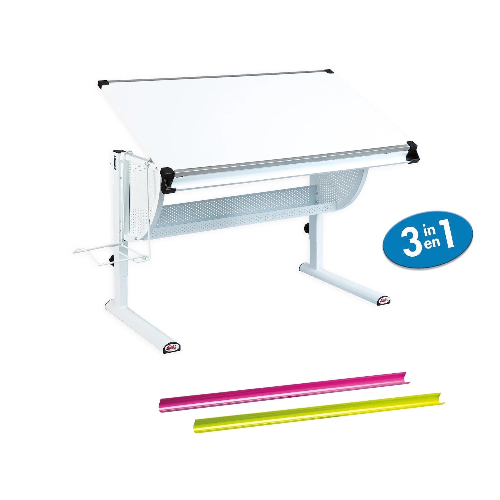 Inter Link Schülerschreibtisch Matts 3 in 1 weiß pink grün höhenverstellbar