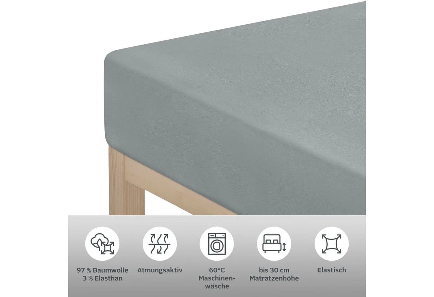 OTTO HOME Spannbettlaken SOUCY Grau Jersey Baumwolle