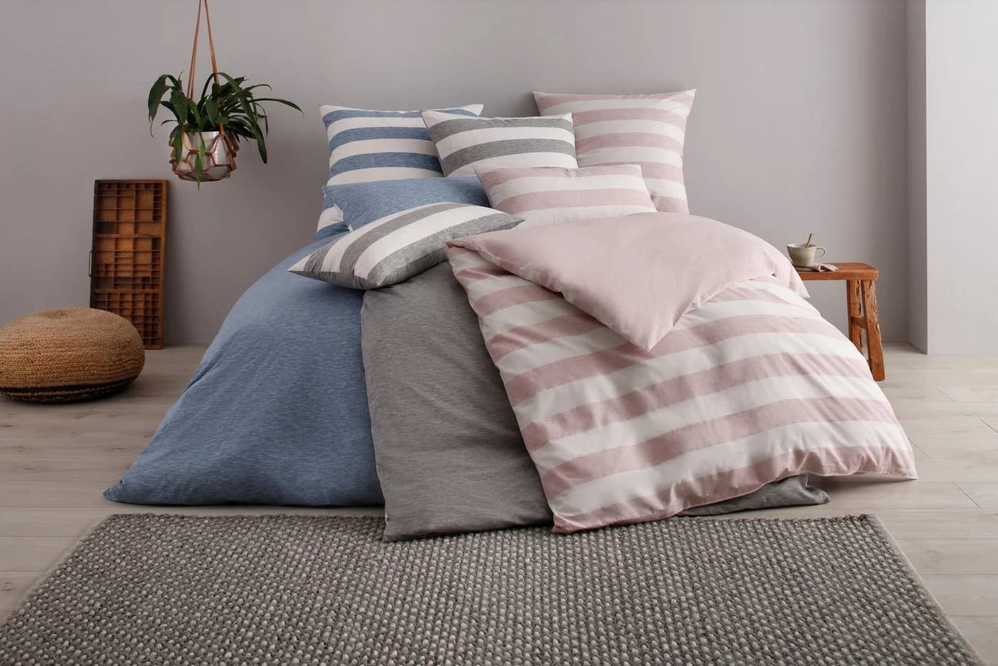 OTTO home Spannbettlaken Big Stripe Jersey Weiß - Bild 4