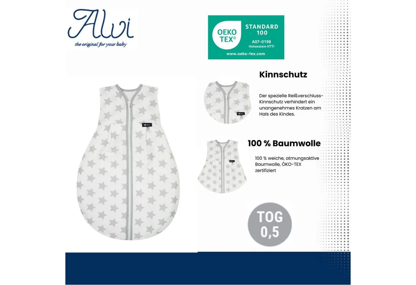 Alvi® Babyschlafsack Kugelschlafsack Molton Silber 100% Baumwolle