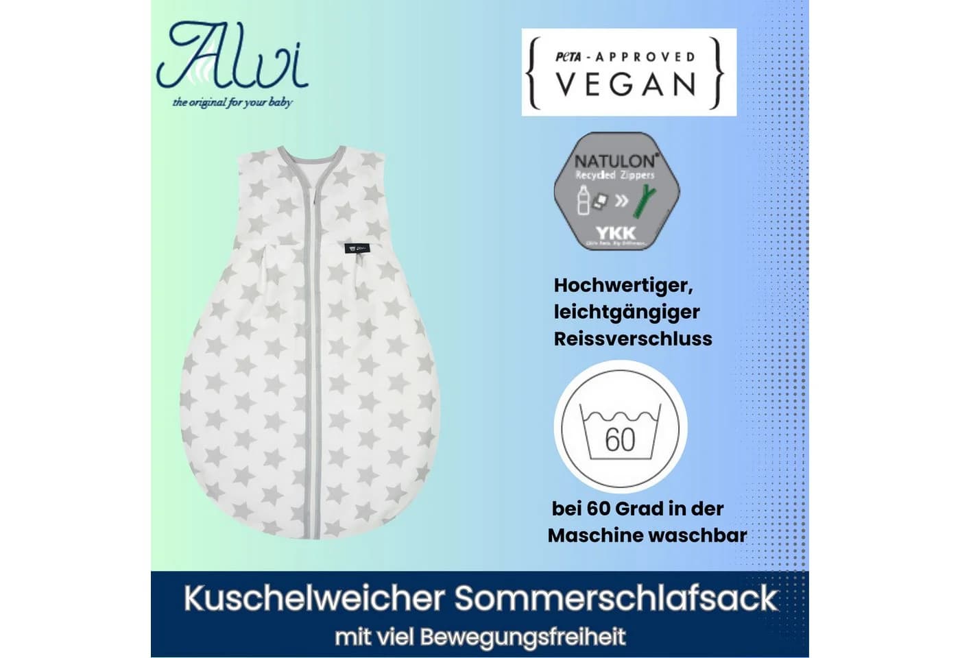 Alvi® Babyschlafsack Kugelschlafsack Molton Silber 100% Baumwolle - Bild 3