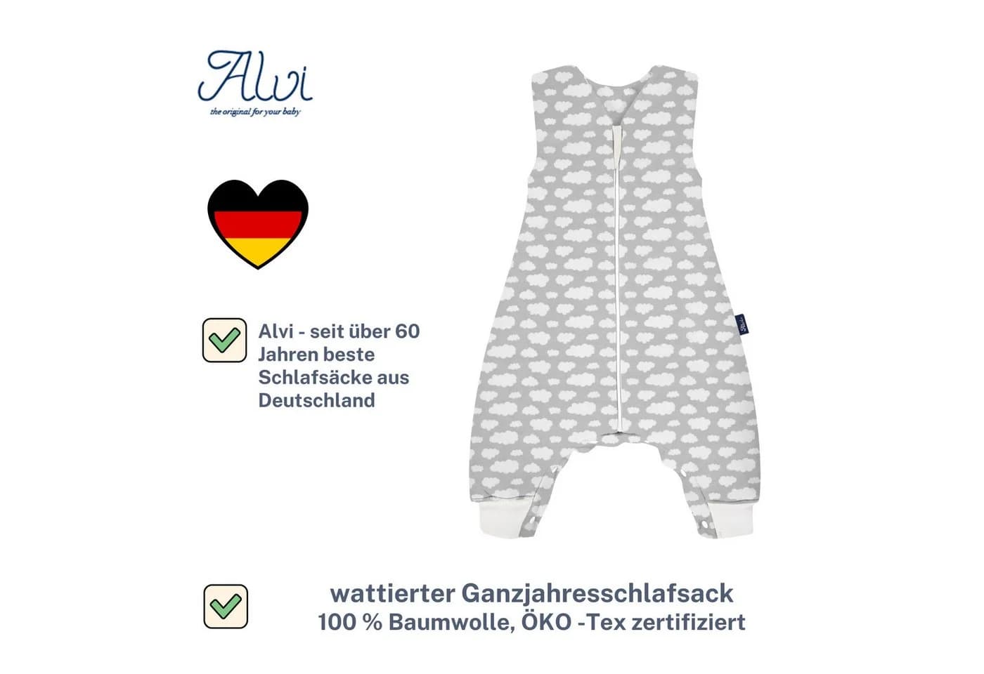 Alvi® Babyschlafsack Sleep-Overall wattiert mit Füßen Wolke Silber