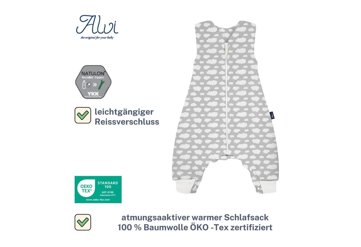 Alvi® Babyschlafsack Sleep-Overall wattiert mit Füßen Wolke Silber - Bild 3