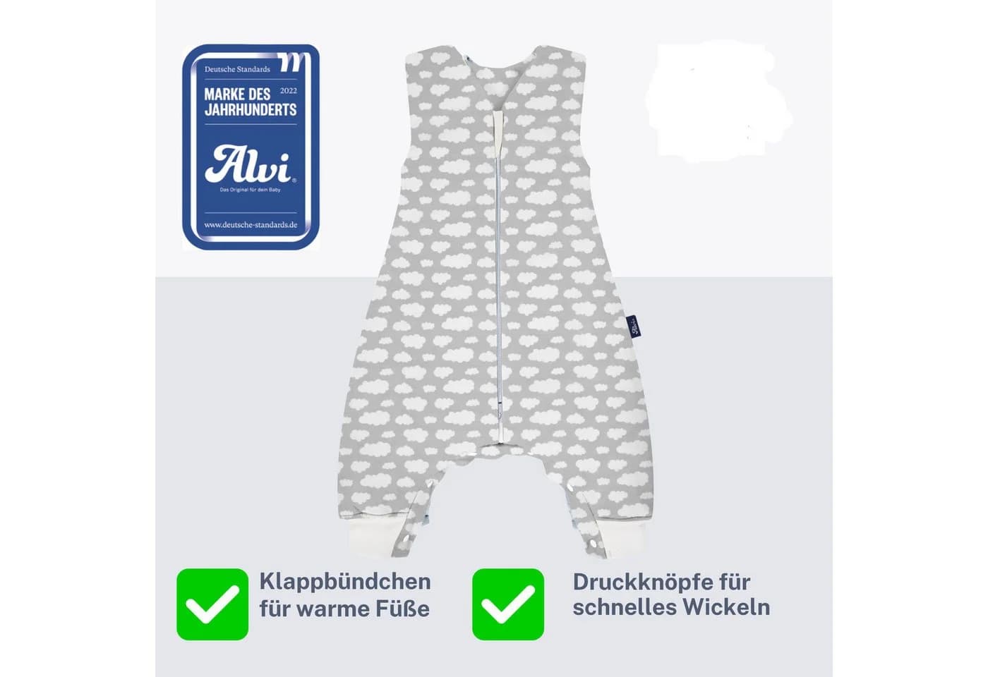 Alvi® Babyschlafsack Sleep-Overall wattiert mit Füßen Wolke Silber - Bild 4