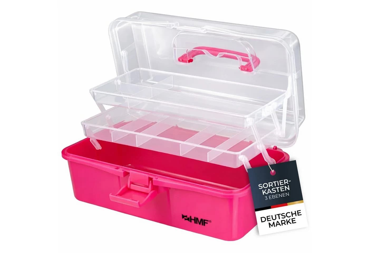HMF Aufbewahrungsbox Nähkasten aufklappbar mit 3 Ebenen, Sortierbox mit 8 Fächern für Kleinteile, Pink - Bild 2