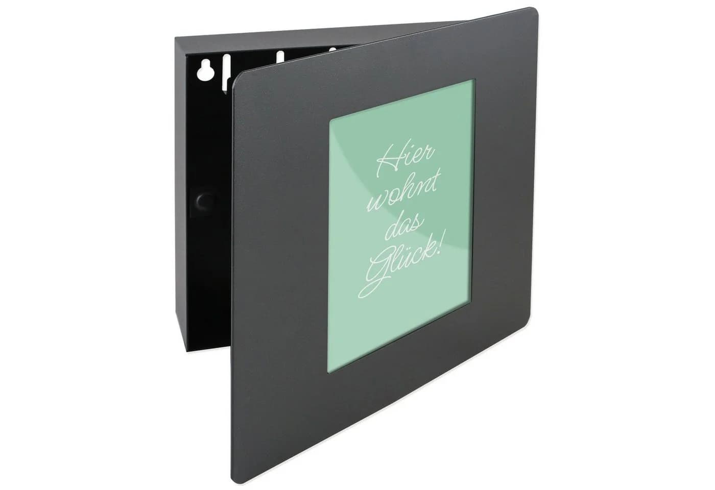 HMF Schlüsselkasten Schlüsselbox mit Fotorahmen für 11 x 15 cm Bild und 5 Haken, Schlüsselbrett 22 x 20 x 5 cm, schwarz