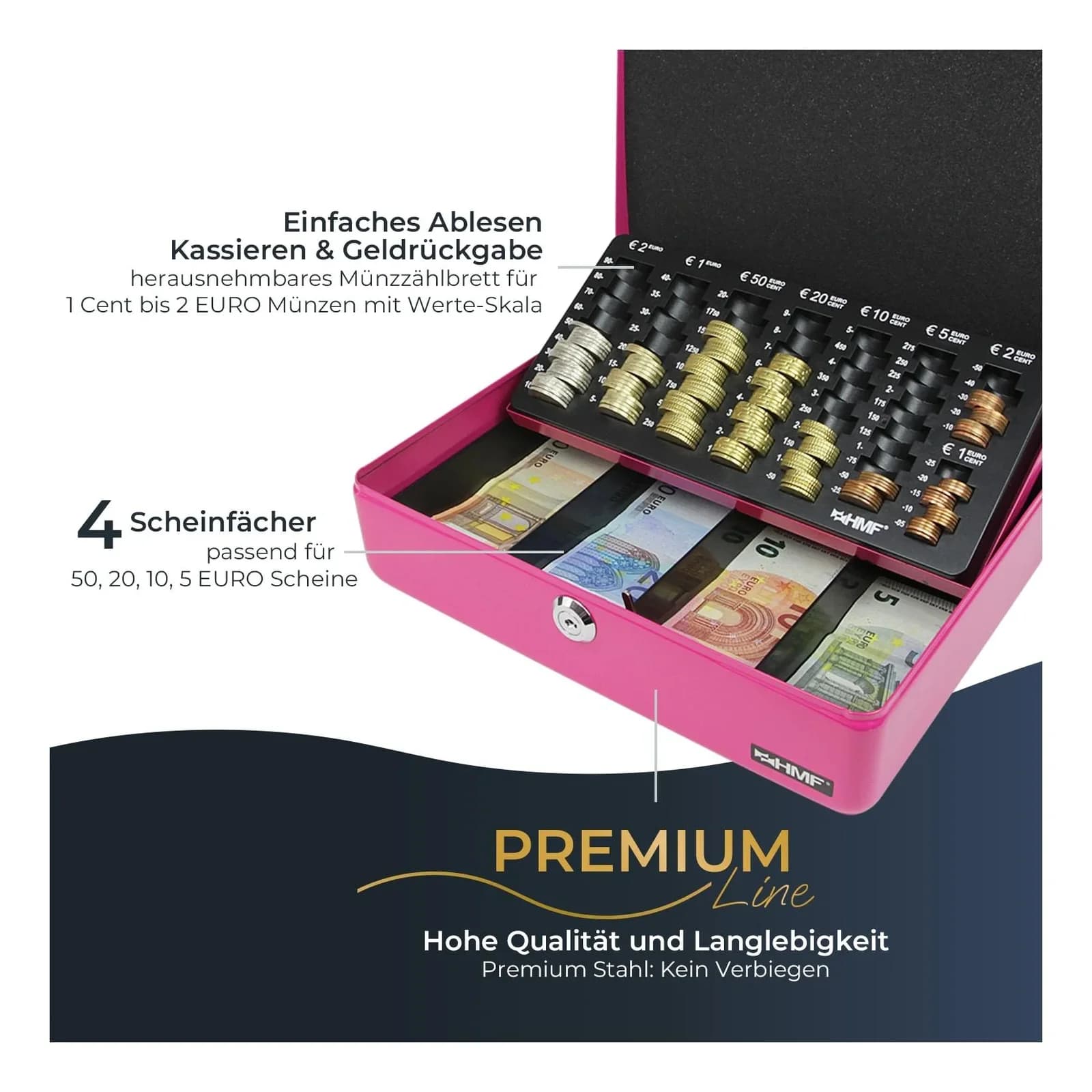 HMF Geldkassette Pink Abschließbar mit Münzzählbrett