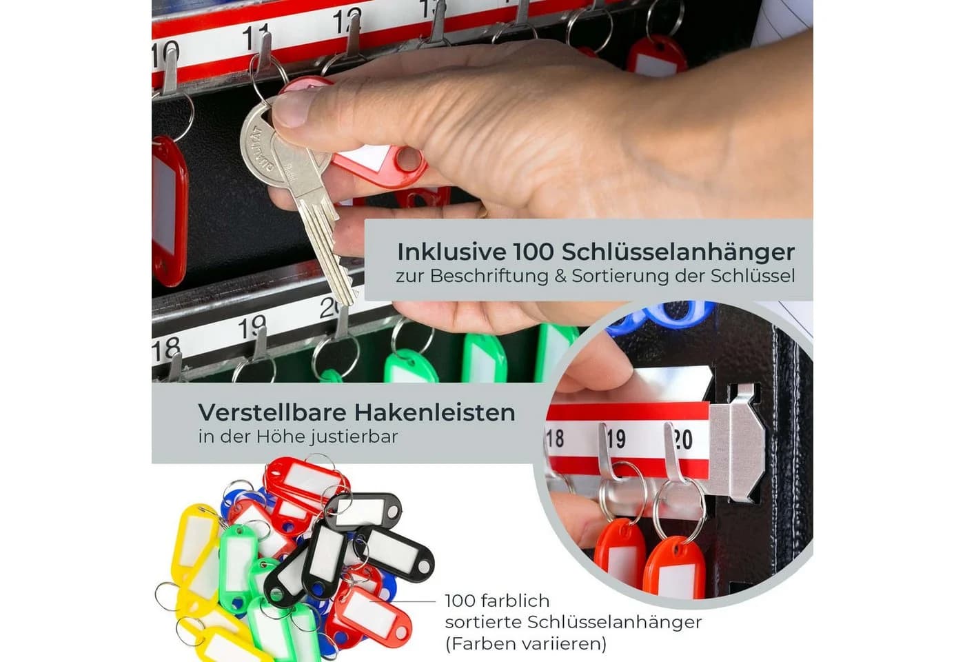 HMF Schlüsselkasten 100 Haken Stahl Schwarz - Bild 3