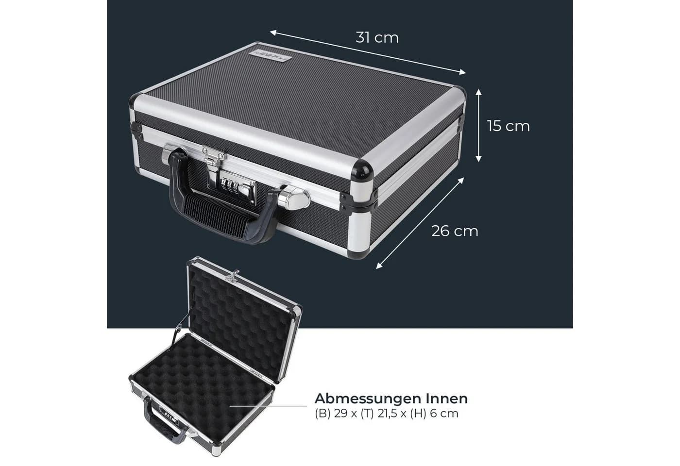 HMF Transportkoffer mit Zahlenschloss Schwarz Silber - Bild 5