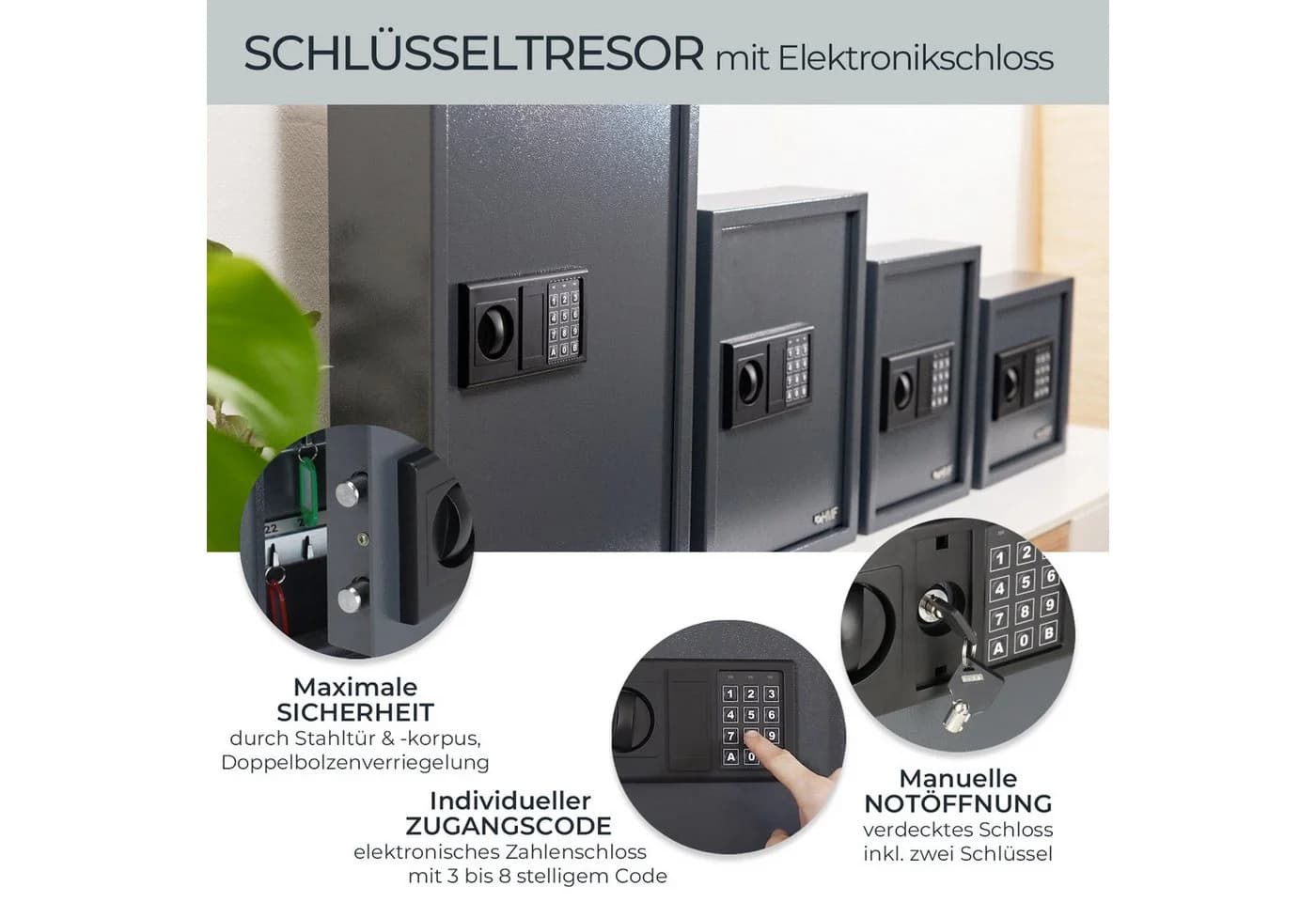 HMF Schlüsseltresor mit Zahlencode 71 Haken Anthrazit