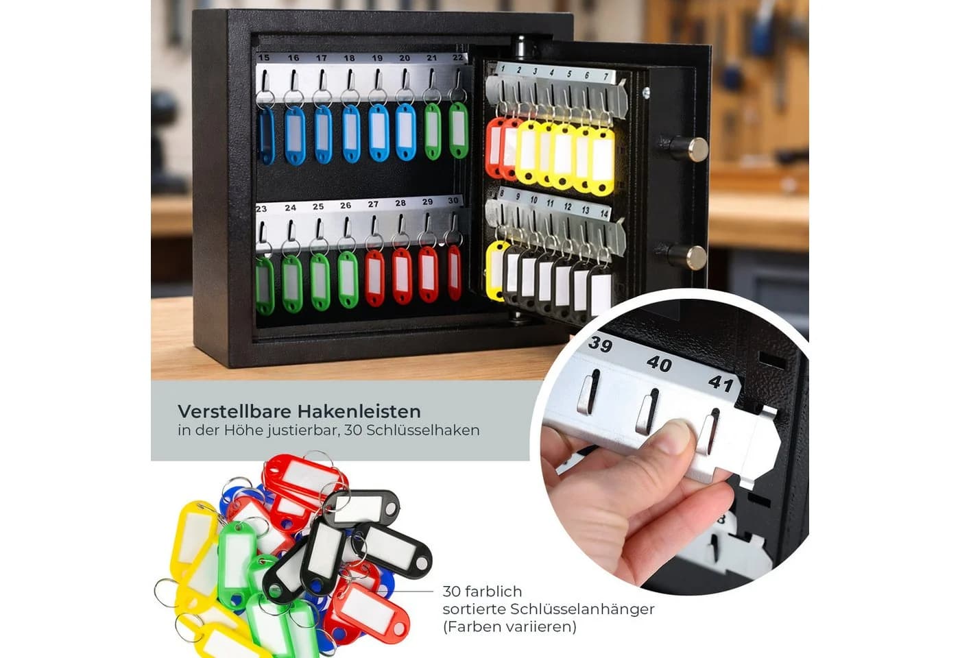HMF Schlüsseltresor mit Zahlencode 30 Haken Schwarz - Bild 3