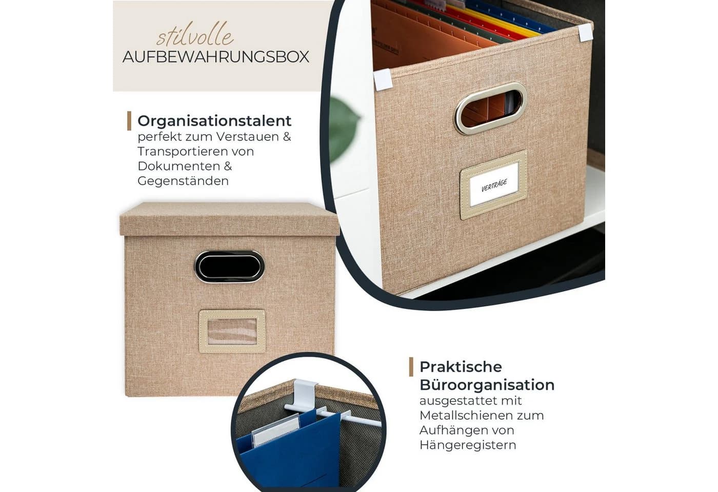 HMF Aufbewahrungsbox mit Deckel für DIN A4 Hängeregister Beige